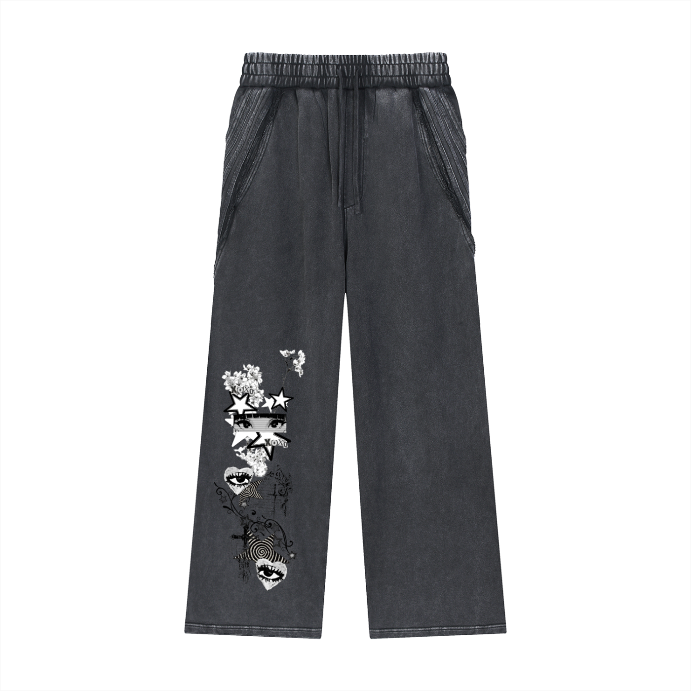 Anime Snow Washed Tape Raw Edge Sweatpants